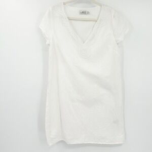 Vineyard Vines White Linen Blend Dress Size 4 Bead Embellished V Neck Casual‎